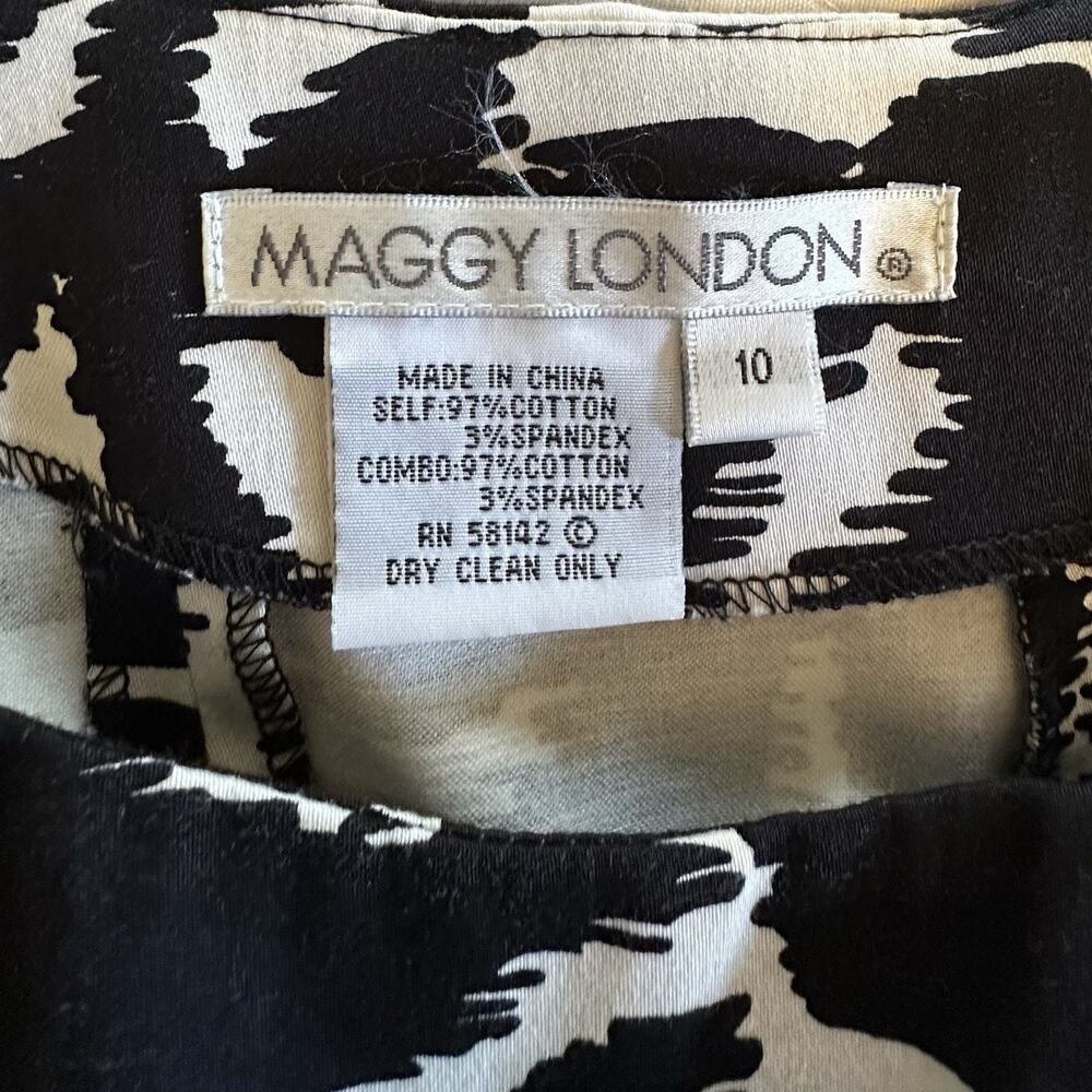 Maggy London 10 Sleeveless Dress Black White Floral Fit Flare - Picture 5 of 5